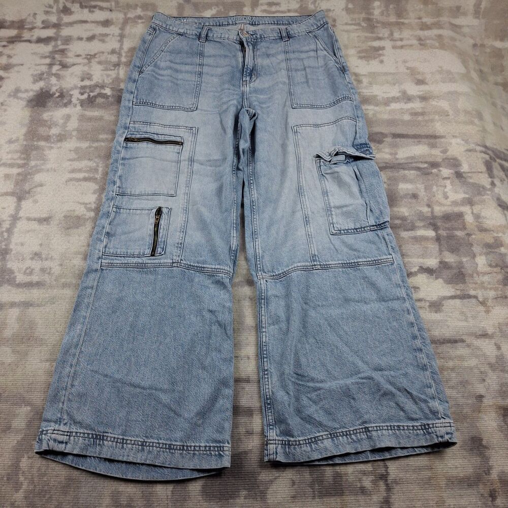Arizona Jean Co Cargo Jeans Womens 14 Low Rise Baggy Zipper Utility Pocket Y2K